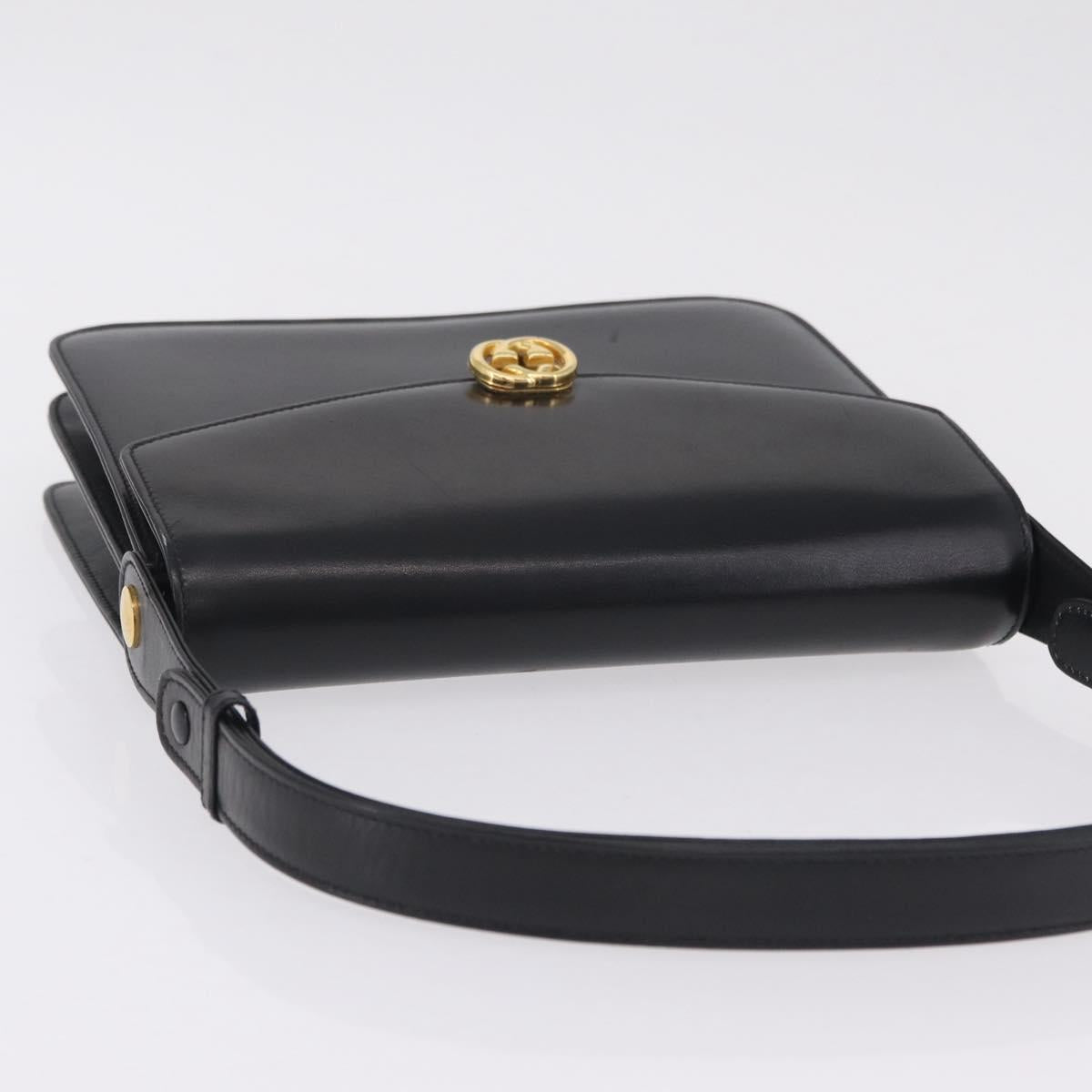 GUCCI Shoulder Bag Leather Black Gold Tone Auth 211052A