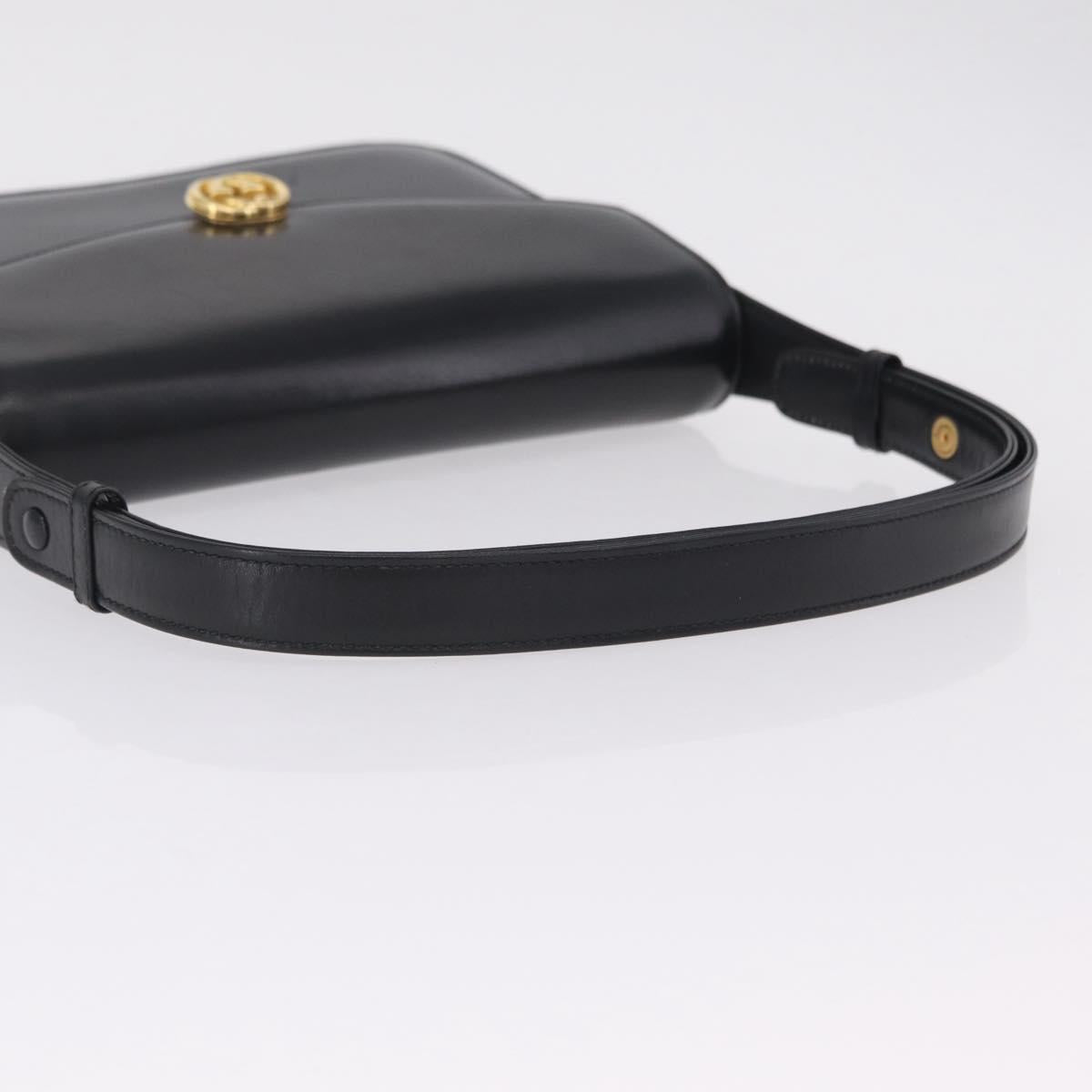 GUCCI Shoulder Bag Leather Black Gold Tone Auth 211052A