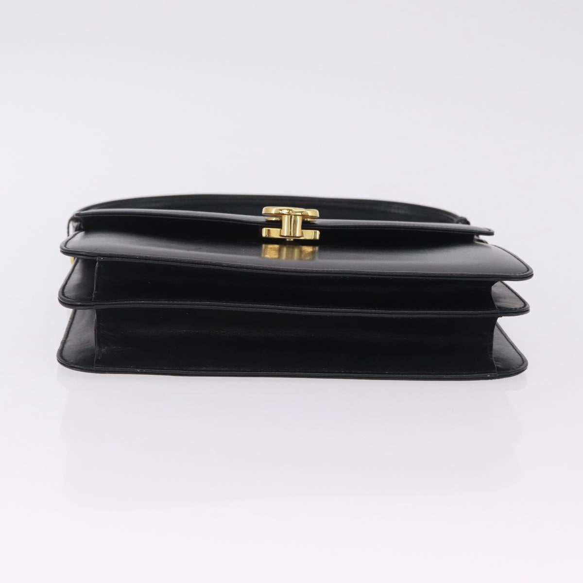 GUCCI Shoulder Bag Leather Black Gold Tone Auth 211052A