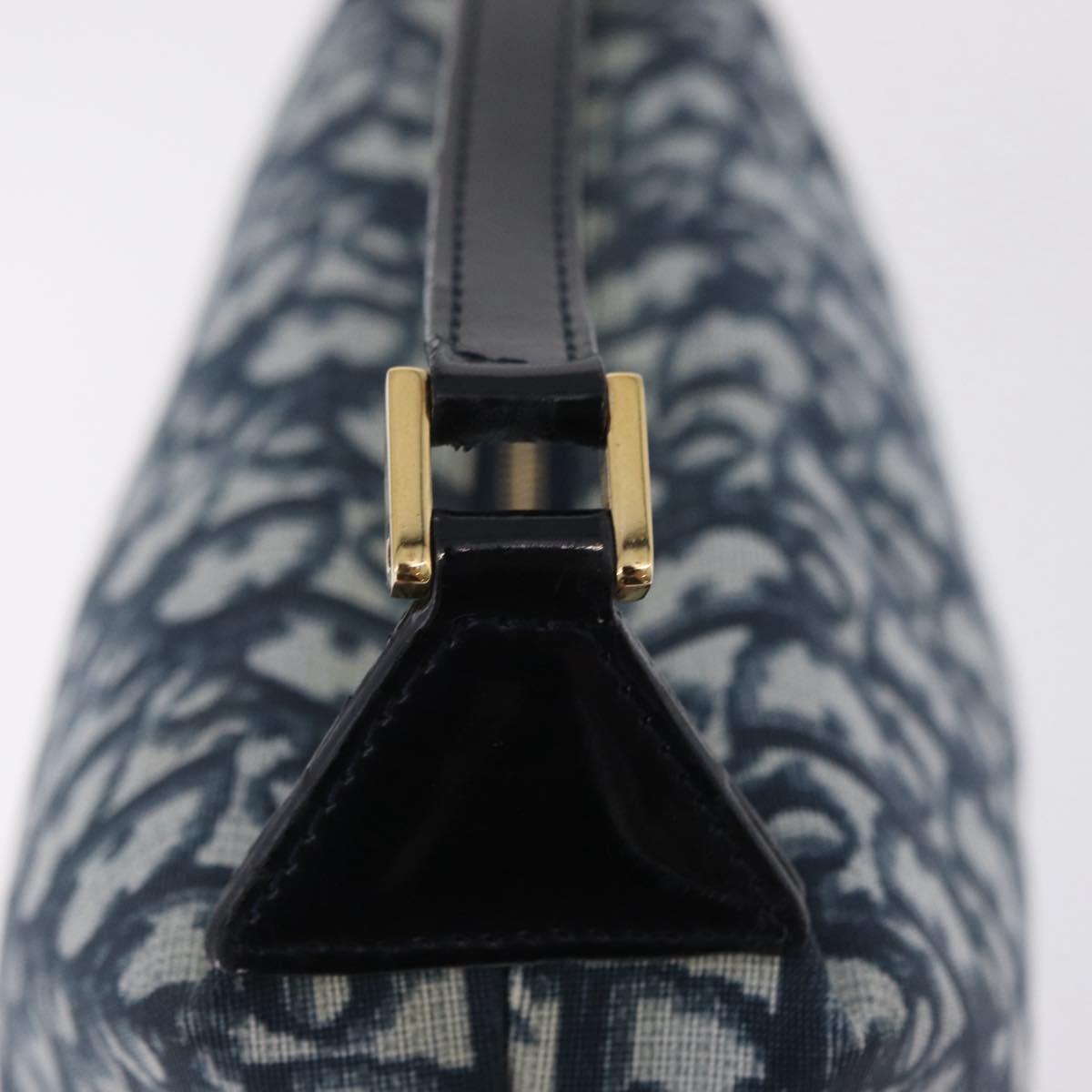 Christian Dior Trotter Canvas Hand Bag PVC Navy Gold Tone Auth 211053V