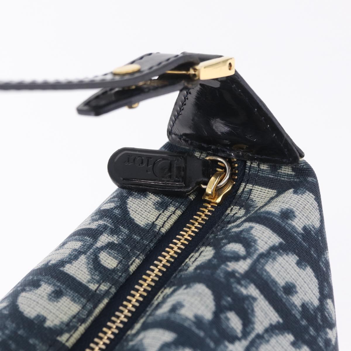Christian Dior Trotter Canvas Hand Bag PVC Navy Gold Tone Auth 211053V