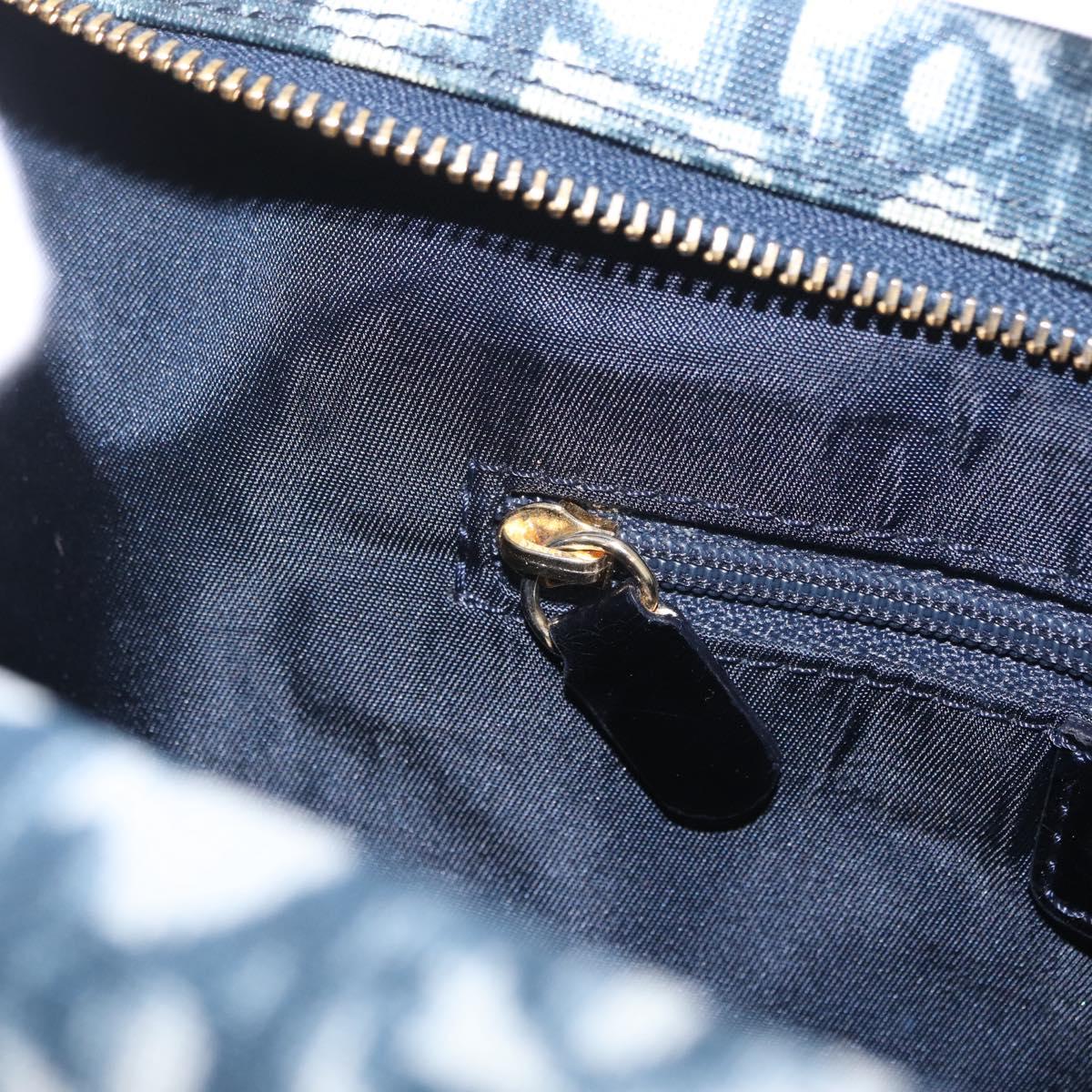 Christian Dior Trotter Canvas Hand Bag PVC Navy Gold Tone Auth 211053V