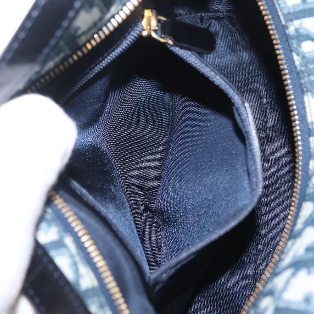 Christian Dior Trotter Canvas Hand Bag PVC Navy Gold Tone Auth 211053V