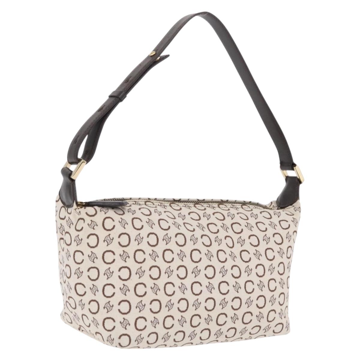 CELINE C Macadam Shoulder Bag Canvas Brown Gold Tone Auth 211054V