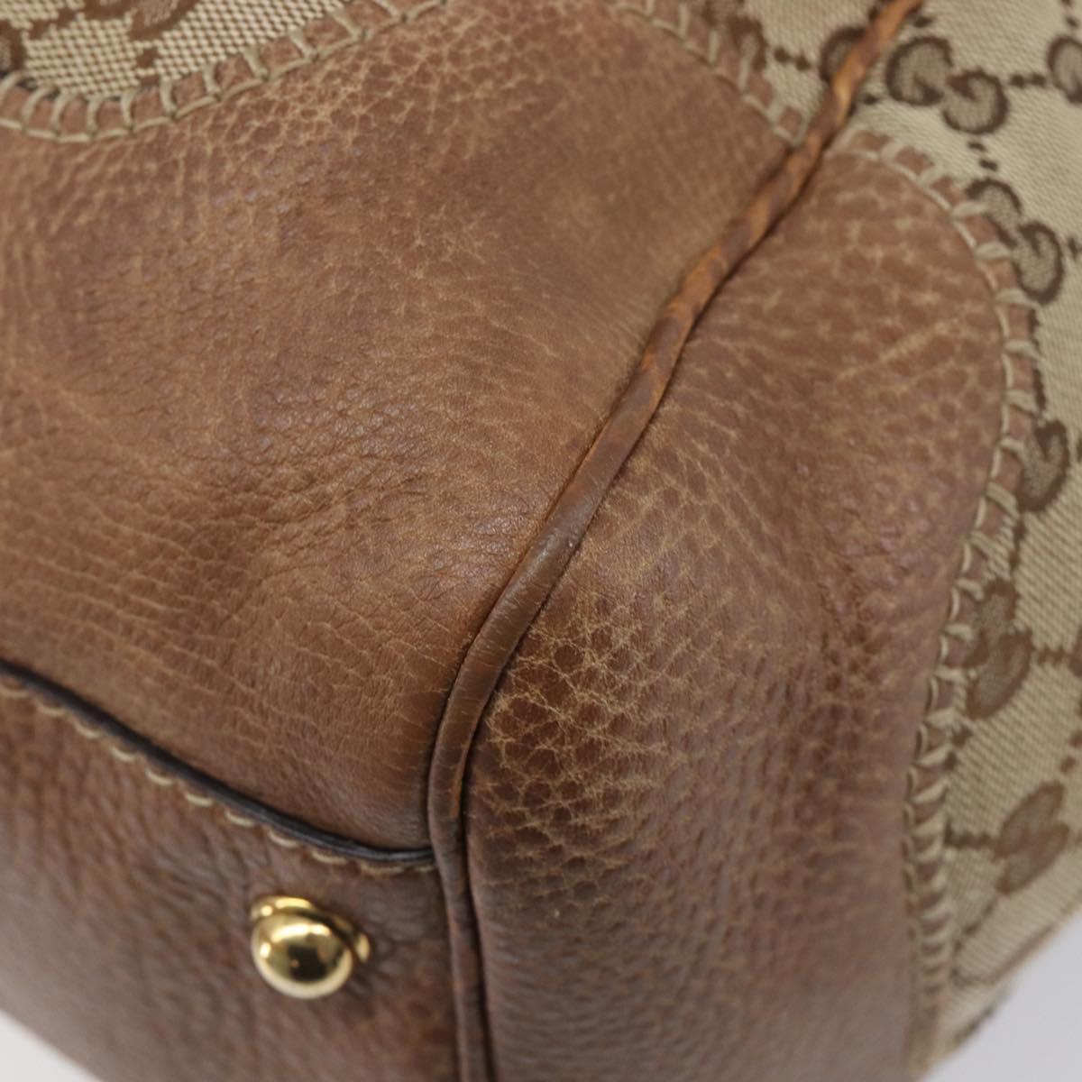 GUCCI GG Canvas Horsebit Hand Bag Beige Gold Tone 223958 Auth 211056V