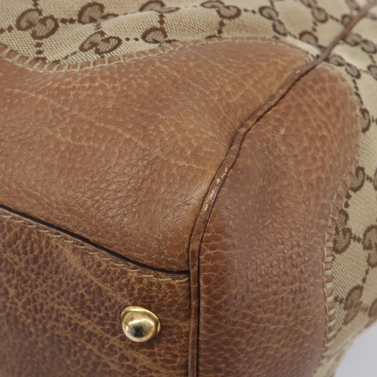 GUCCI GG Canvas Horsebit Hand Bag Beige Gold Tone 223958 Auth 211056V