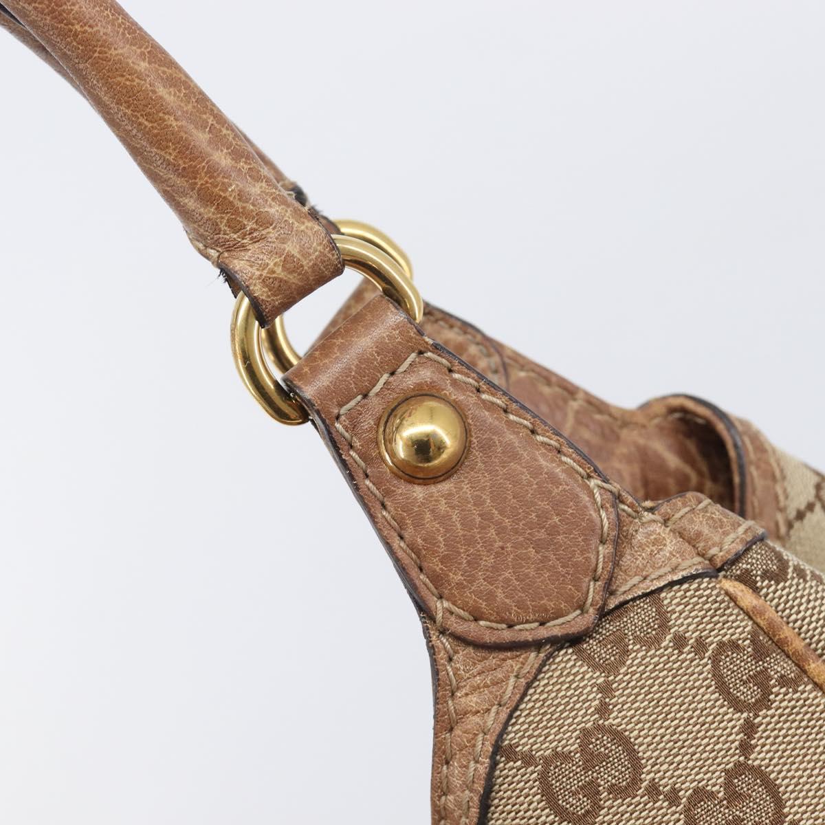 GUCCI GG Canvas Horsebit Hand Bag Beige Gold Tone 223958 Auth 211056V