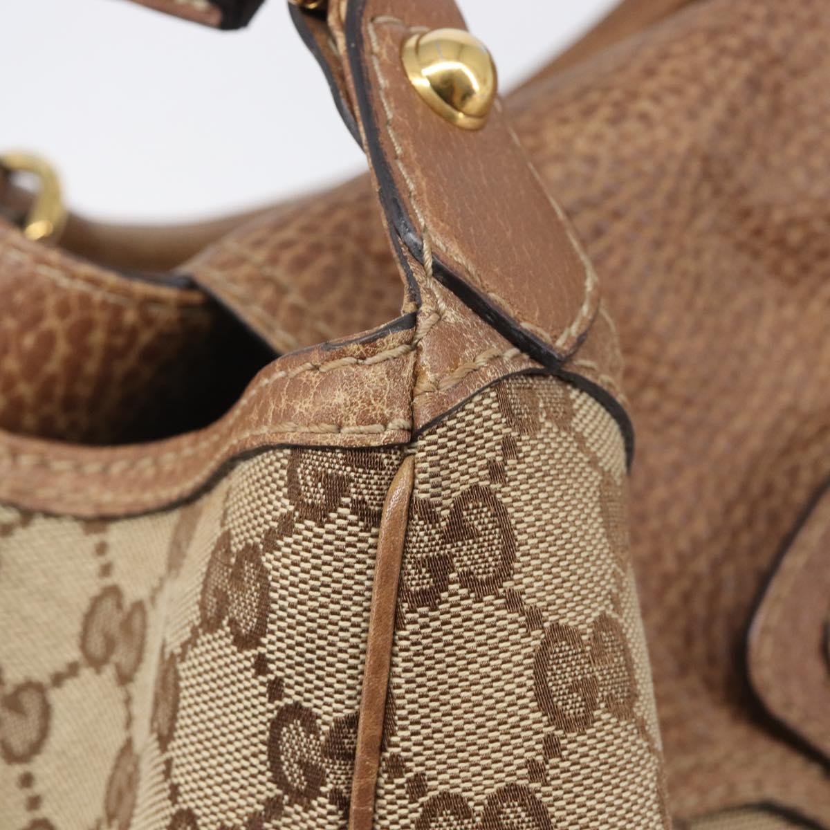 GUCCI GG Canvas Horsebit Hand Bag Beige Gold Tone 223958 Auth 211056V