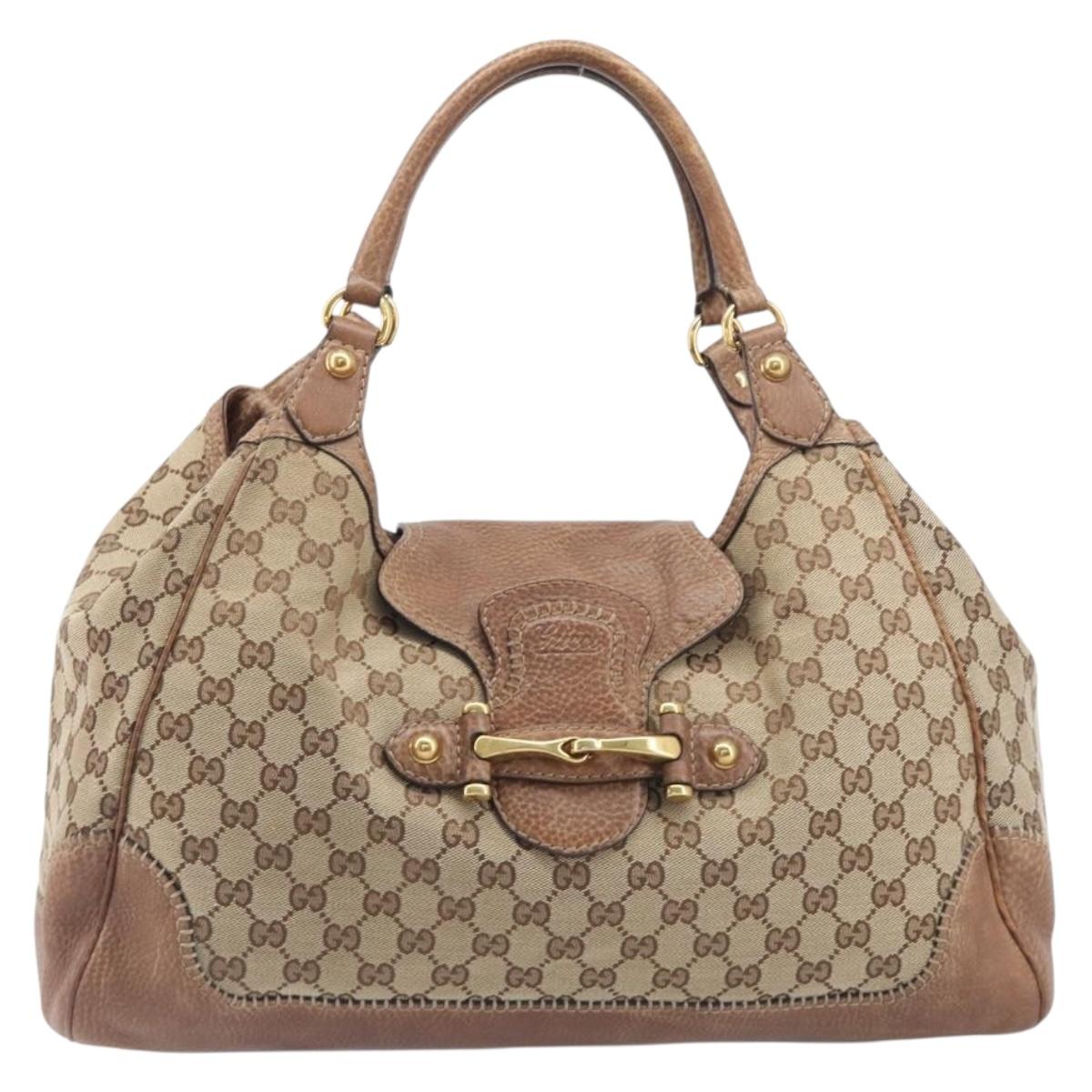 GUCCI GG Canvas Horsebit Hand Bag Beige Gold Tone 223958 Auth 211056V