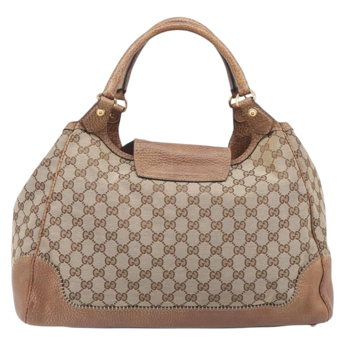 GUCCI GG Canvas Horsebit Hand Bag Beige Gold Tone 223958 Auth 211056V