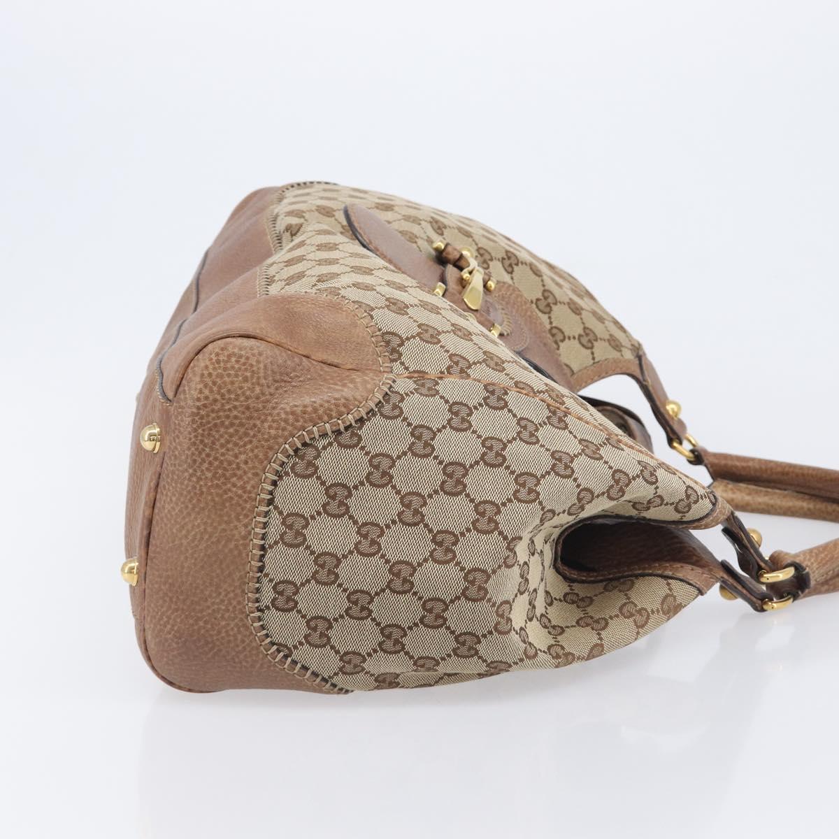 GUCCI GG Canvas Horsebit Hand Bag Beige Gold Tone 223958 Auth 211056V
