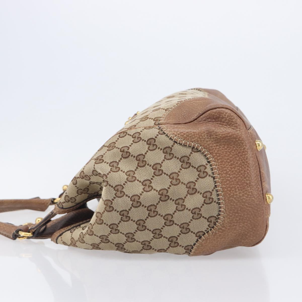 GUCCI GG Canvas Horsebit Hand Bag Beige Gold Tone 223958 Auth 211056V