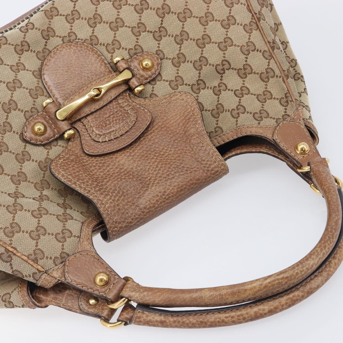 GUCCI GG Canvas Horsebit Hand Bag Beige Gold Tone 223958 Auth 211056V
