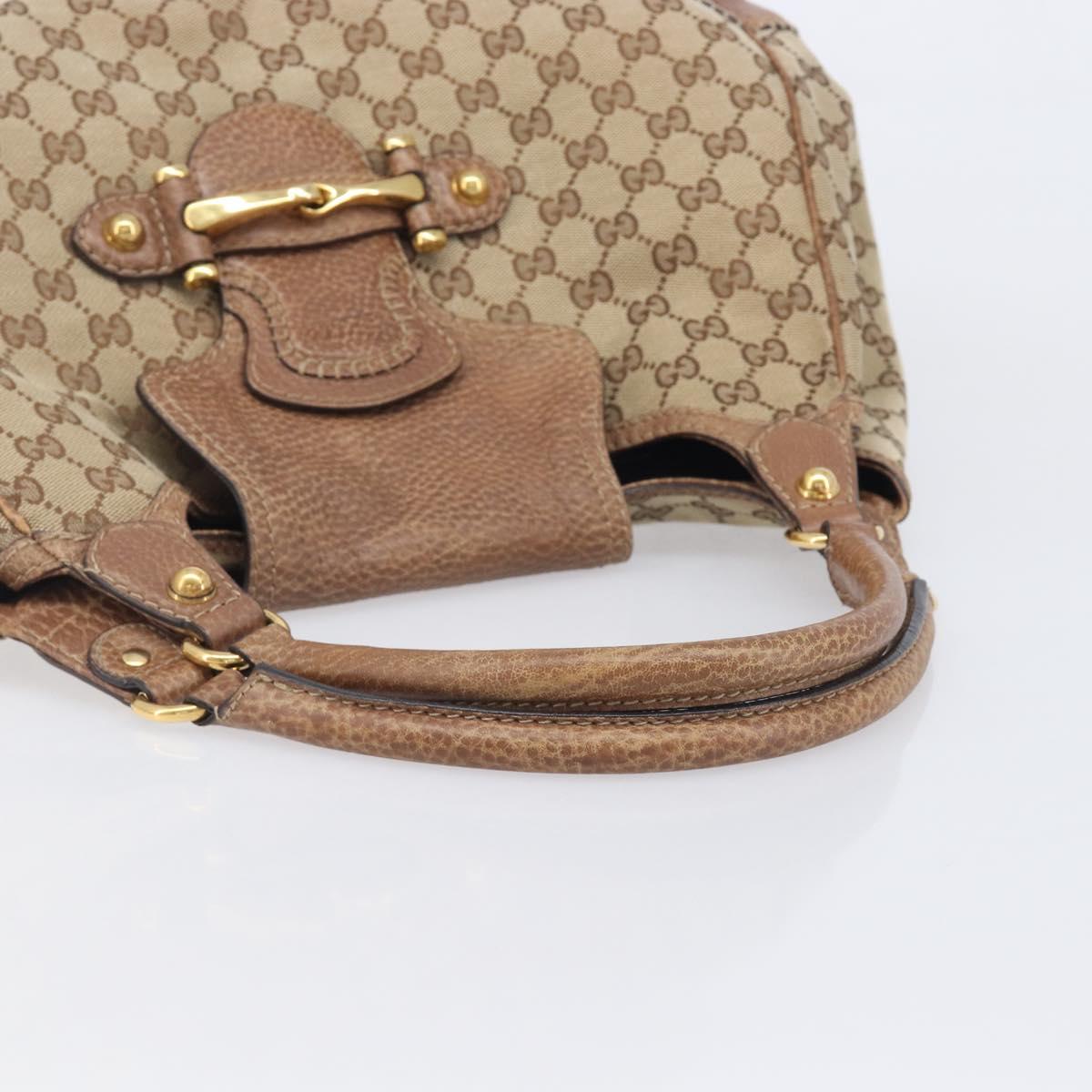 GUCCI GG Canvas Horsebit Hand Bag Beige Gold Tone 223958 Auth 211056V