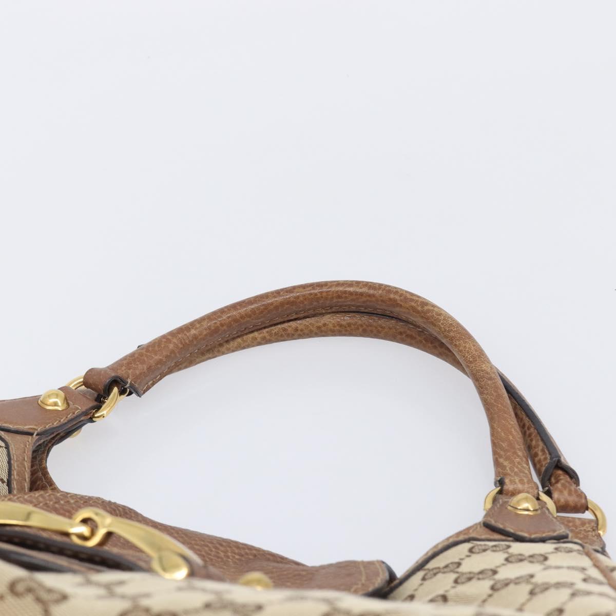 GUCCI GG Canvas Horsebit Hand Bag Beige Gold Tone 223958 Auth 211056V