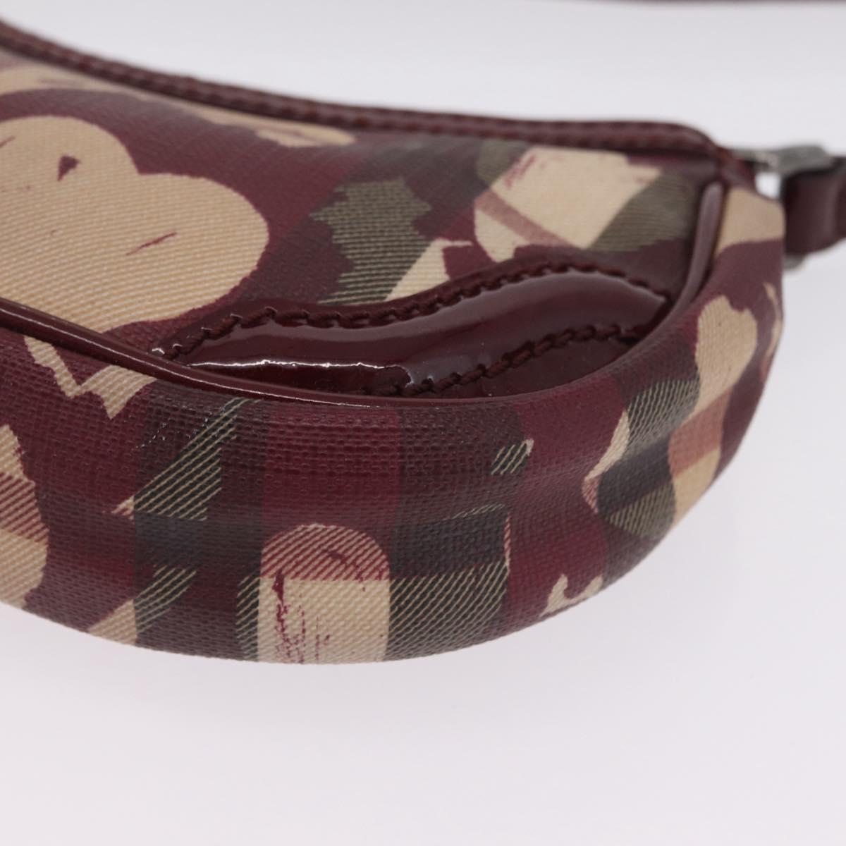 BURBERRY Nova Check Accessory Pouch PVC Leather Beige Silver Auth 211061A