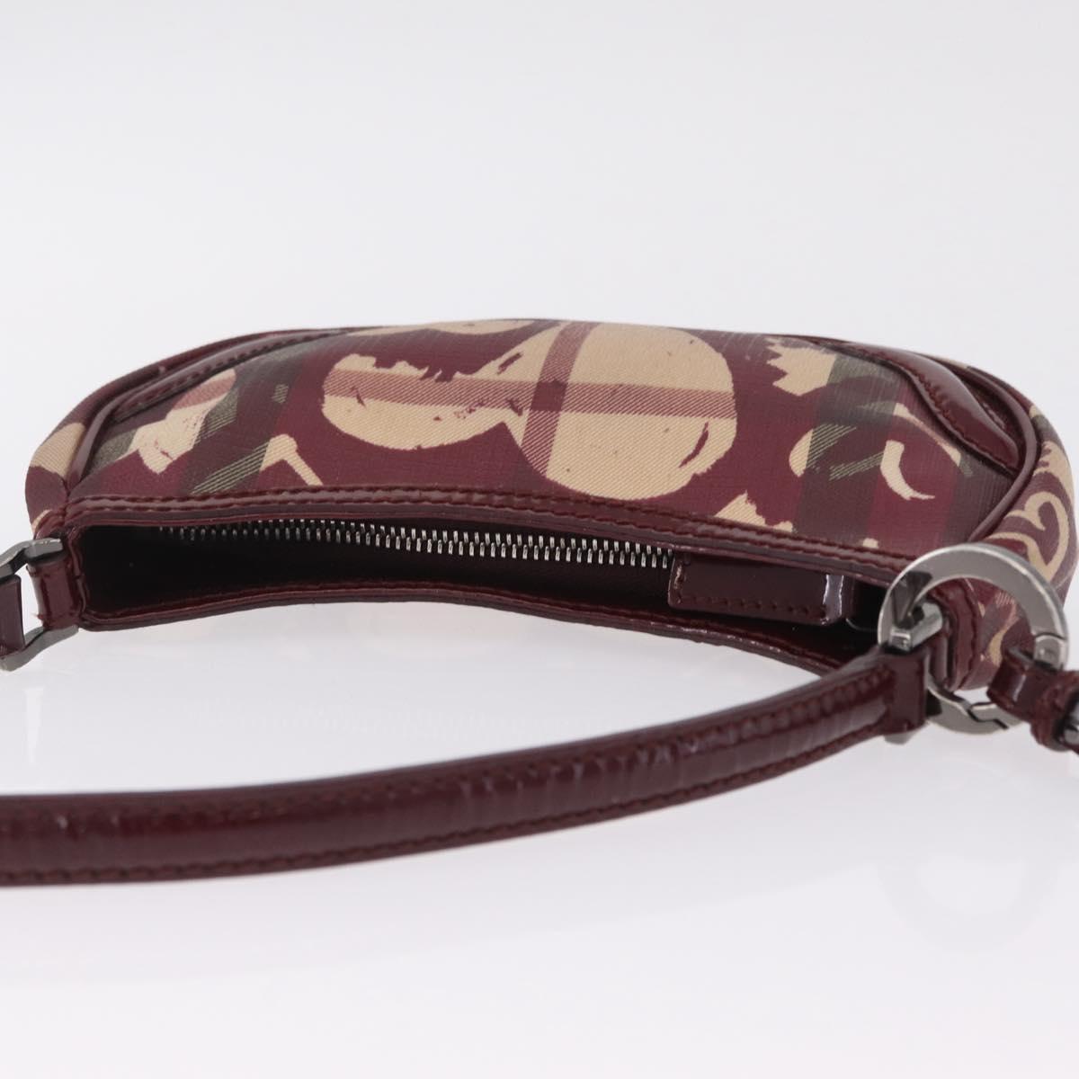BURBERRY Nova Check Accessory Pouch PVC Leather Beige Silver Auth 211061A