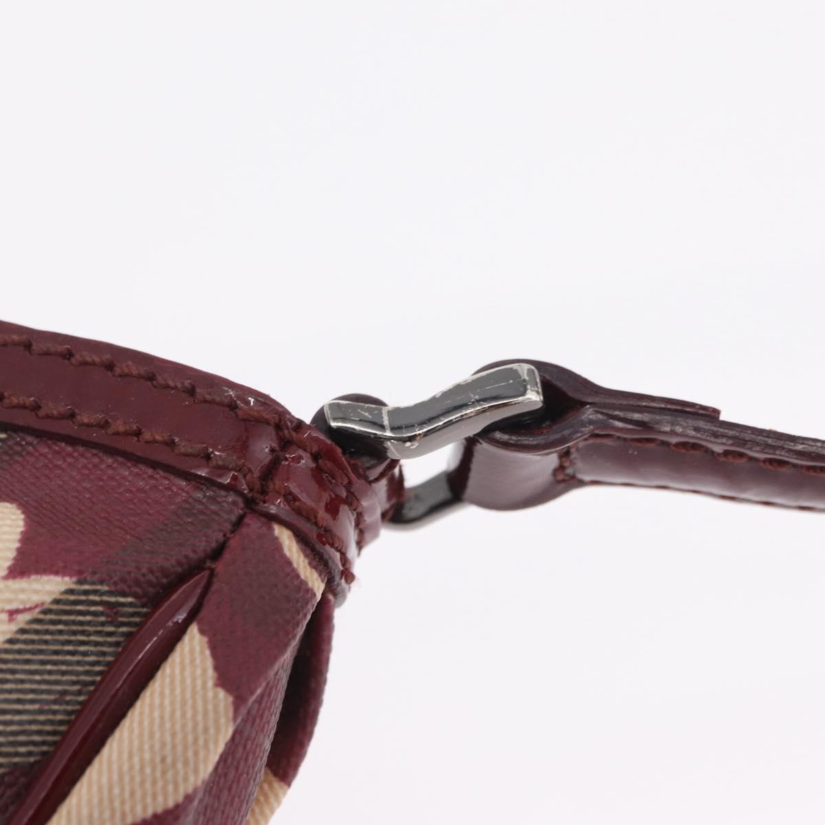 BURBERRY Nova Check Accessory Pouch PVC Leather Beige Silver Auth 211061A