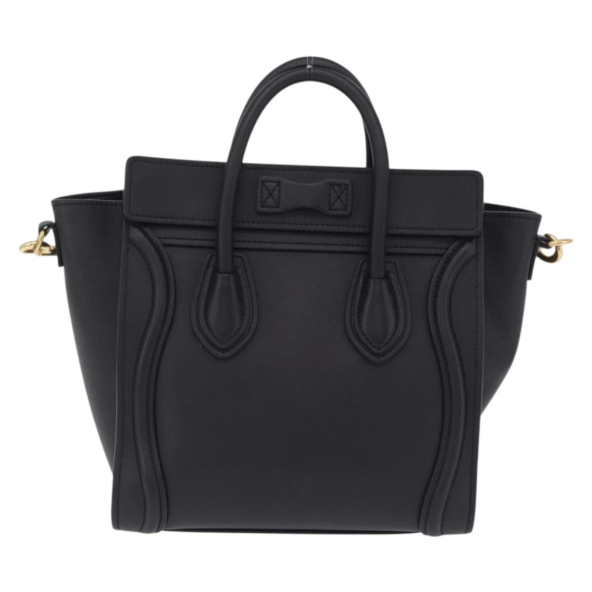 CELINE Luggage Nano Shopper Hand Bag Leather 2way Black Gold Tone Auth 211063M