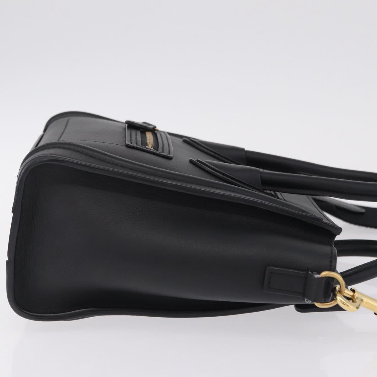 CELINE Luggage Nano Shopper Hand Bag Leather 2way Black Gold Tone Auth 211063M