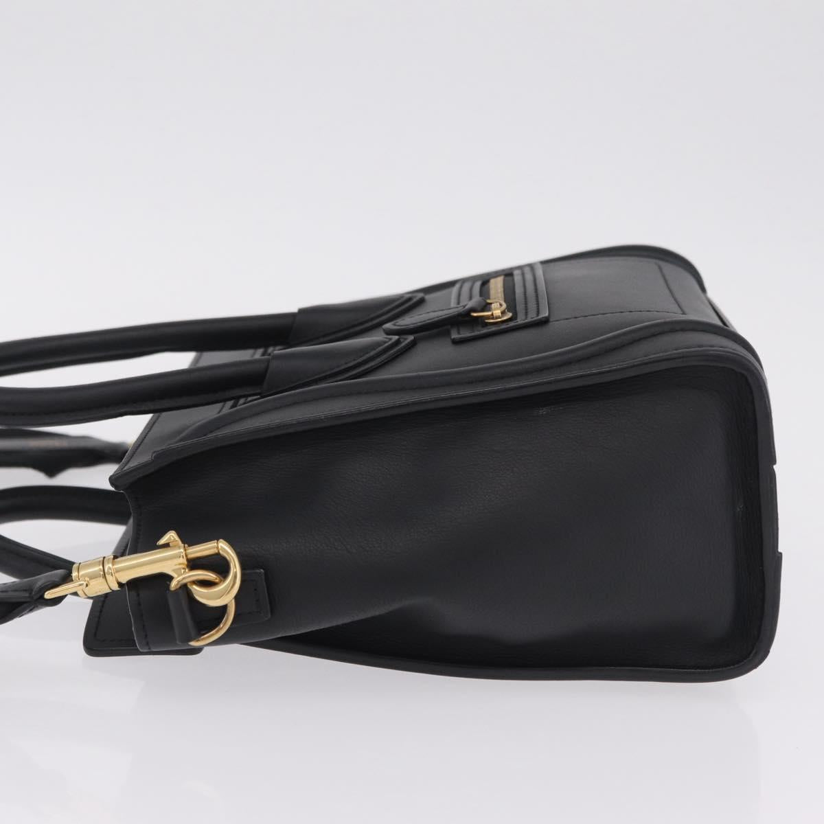 CELINE Luggage Nano Shopper Hand Bag Leather 2way Black Gold Tone Auth 211063M