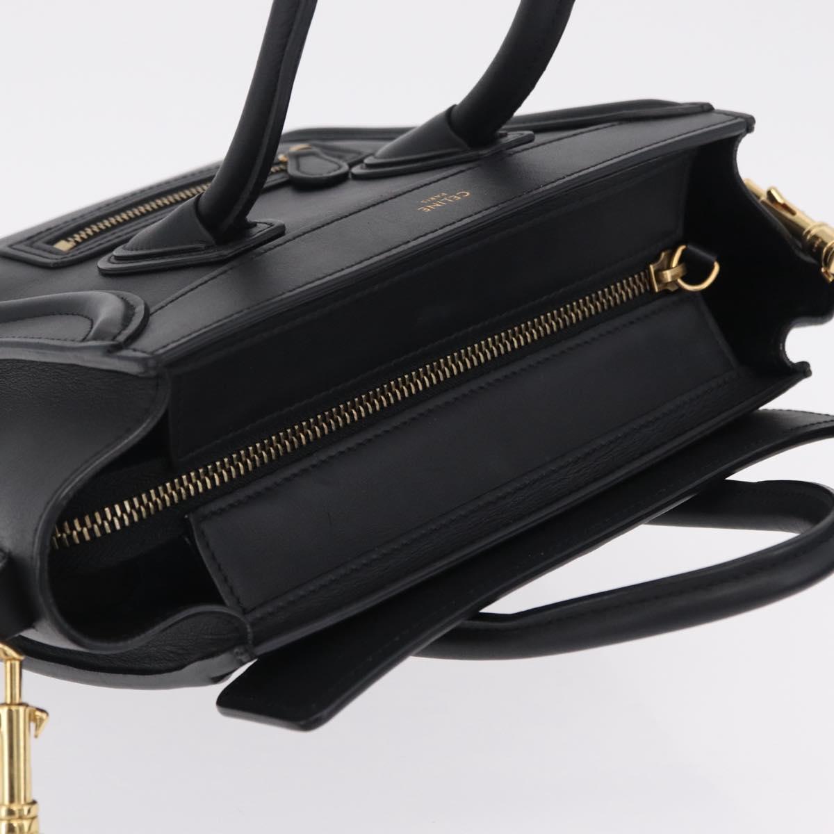 CELINE Luggage Nano Shopper Hand Bag Leather 2way Black Gold Tone Auth 211063M