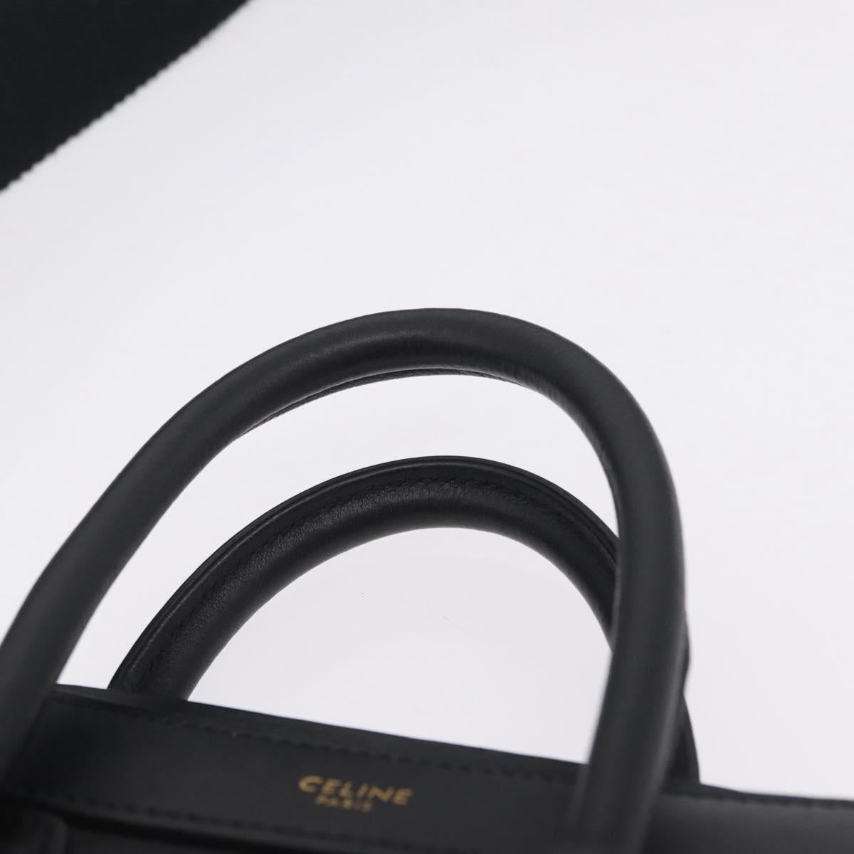 CELINE Luggage Nano Shopper Hand Bag Leather 2way Black Gold Tone Auth 211063M