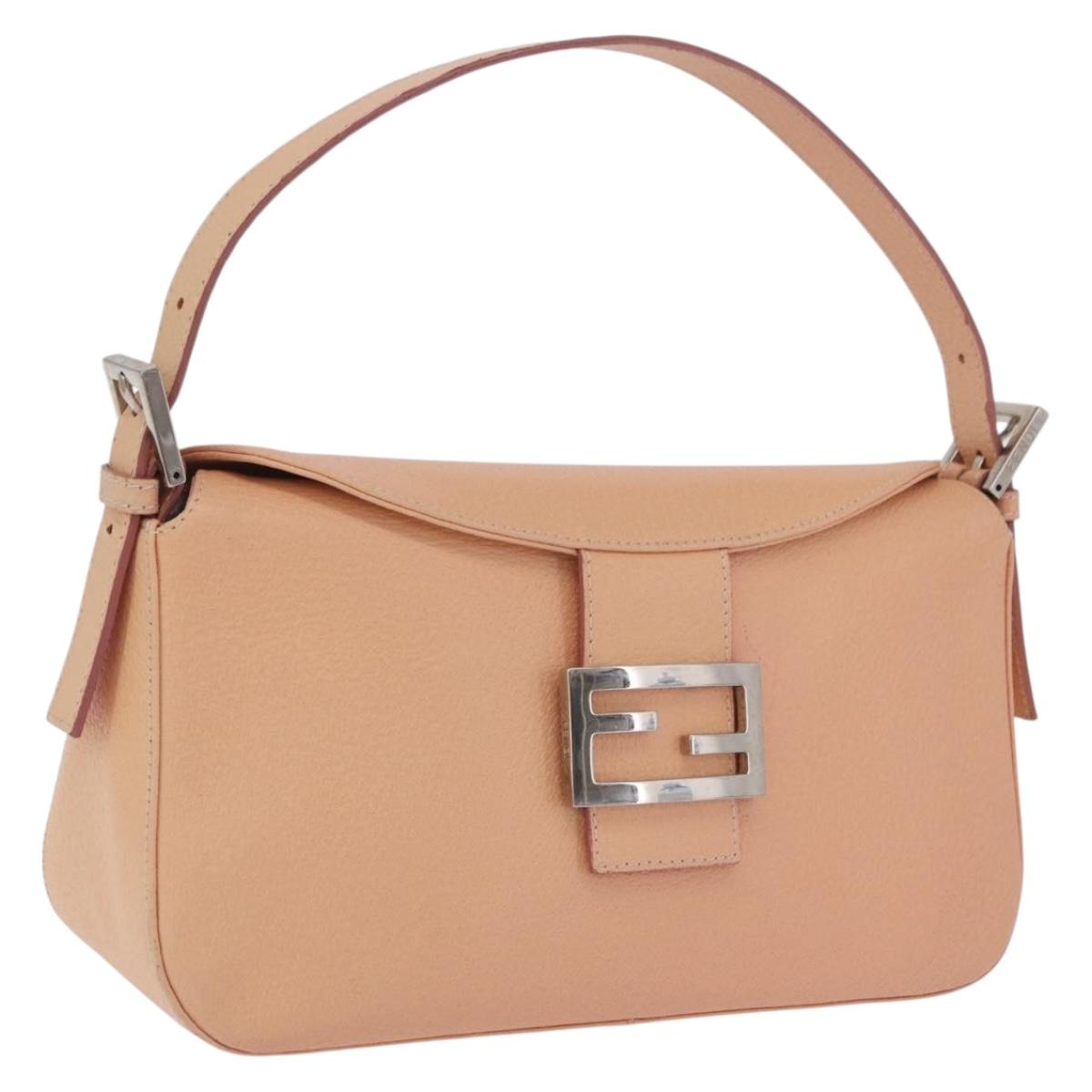 FENDI Mamma Baguette Shoulder Bag Leather Pink Silver Auth 211066V
