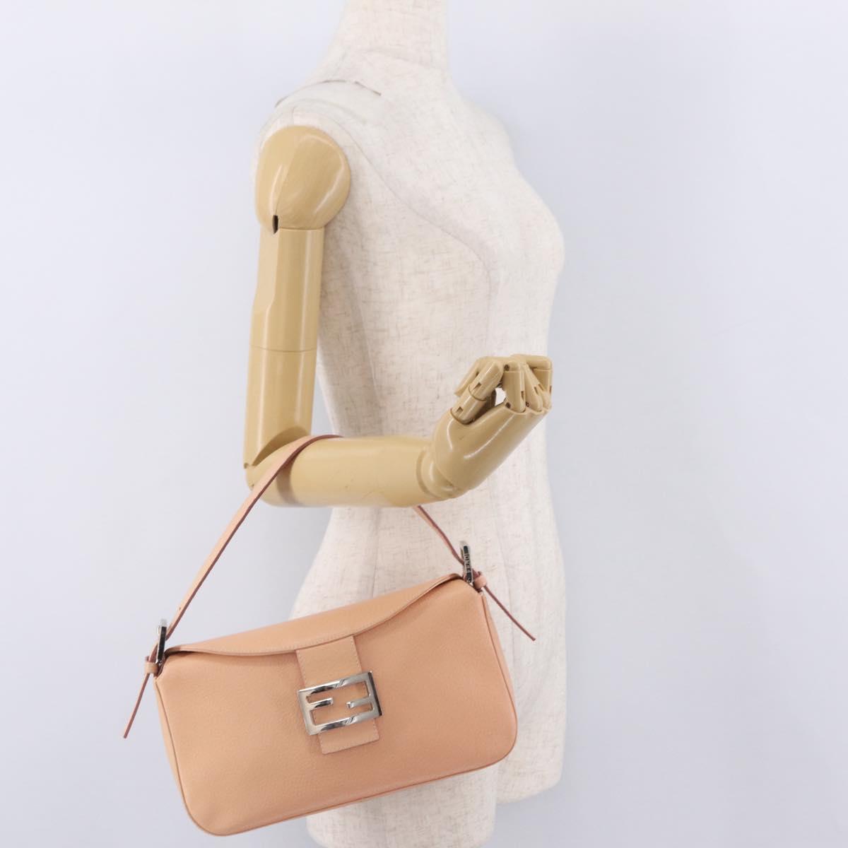 FENDI Mamma Baguette Shoulder Bag Leather Pink Silver Auth 211066V