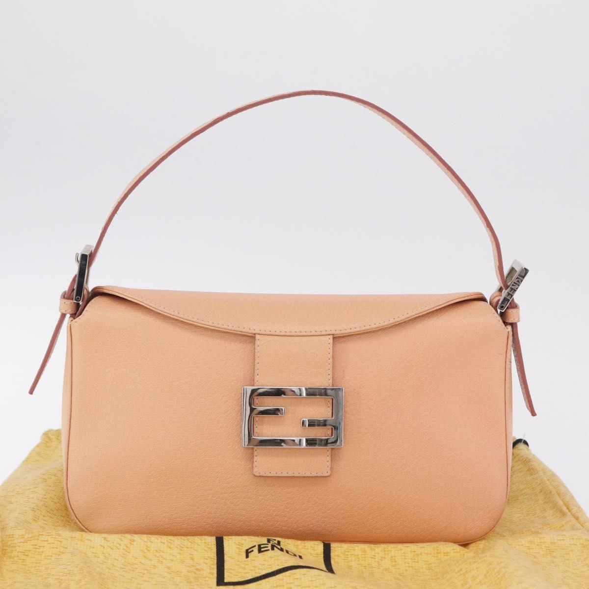 FENDI Mamma Baguette Shoulder Bag Leather Pink Silver Auth 211066V