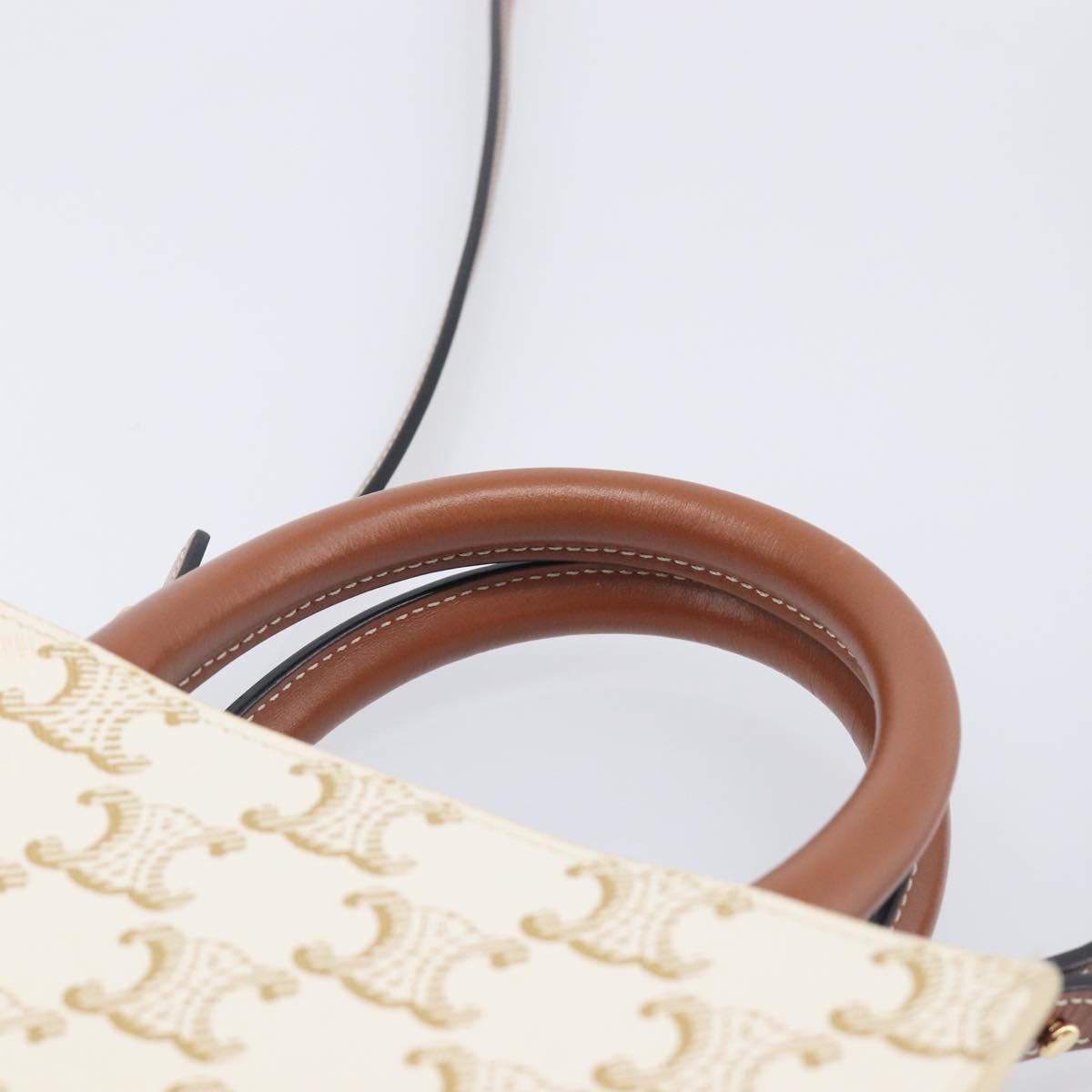 CELINE Triomphe Mini Vertical Cabas Hand Bag PVC 2way Ivory Gold Auth 211067V