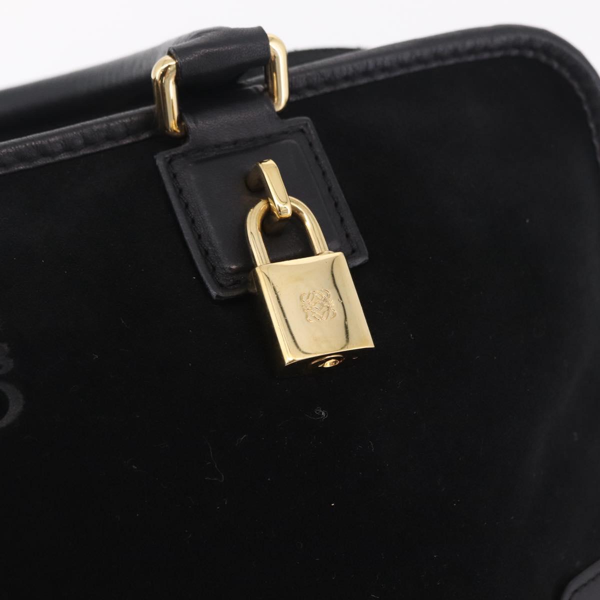 LOEWE Amazona 36 Hand Bag Suede Black Gold Tone Auth 211068V