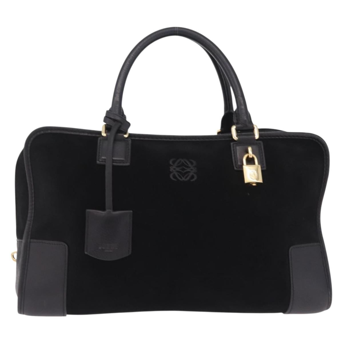 LOEWE Amazona 36 Hand Bag Suede Black Gold Tone Auth 211068V