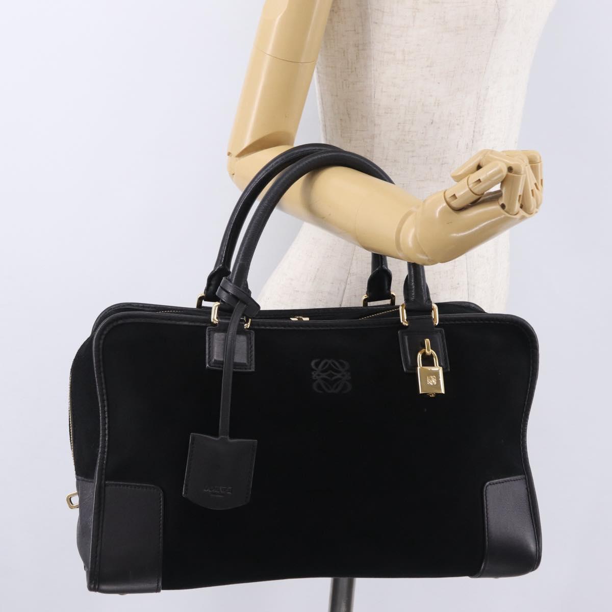 LOEWE Amazona 36 Hand Bag Suede Black Gold Tone Auth 211068V