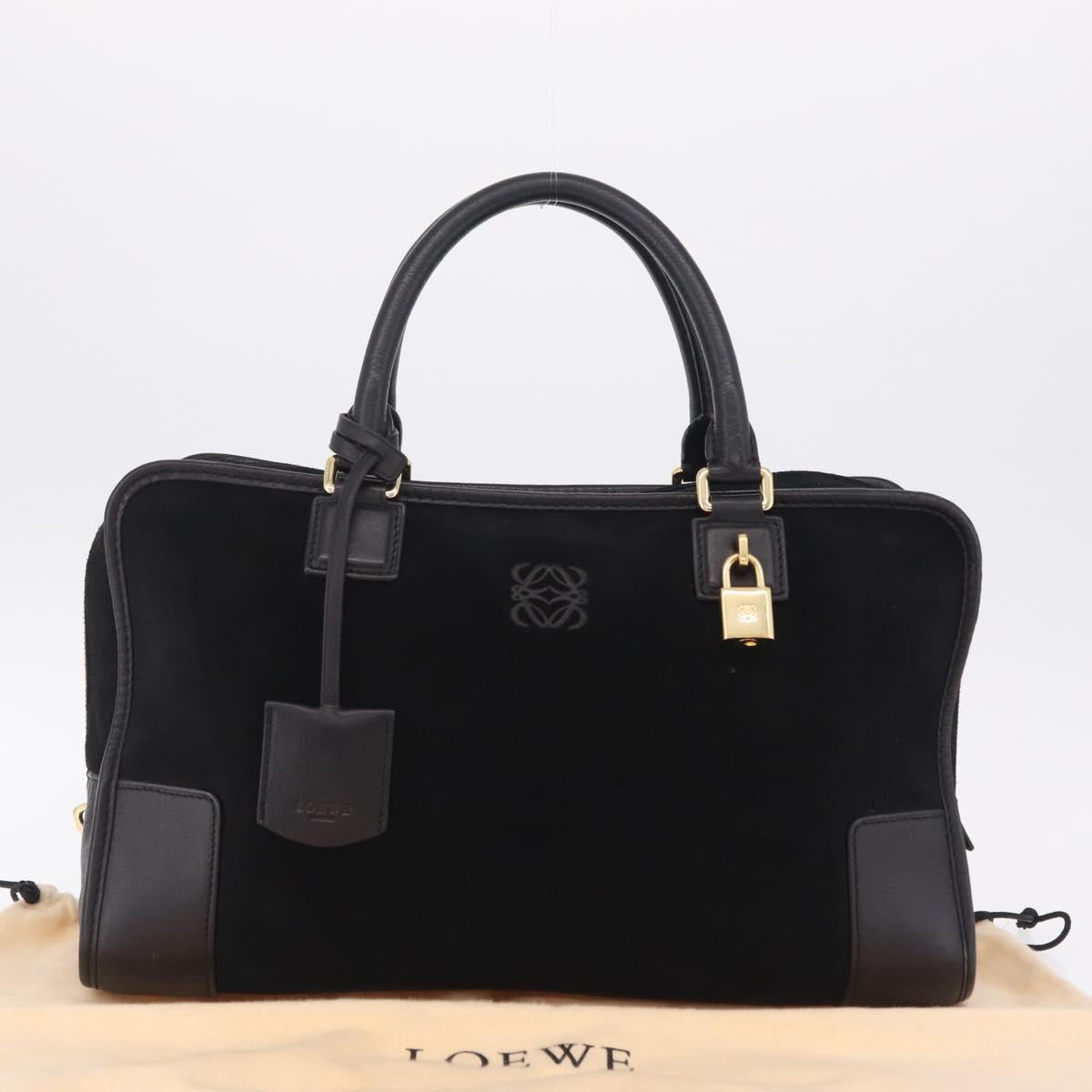 LOEWE Amazona 36 Hand Bag Suede Black Gold Tone Auth 211068V