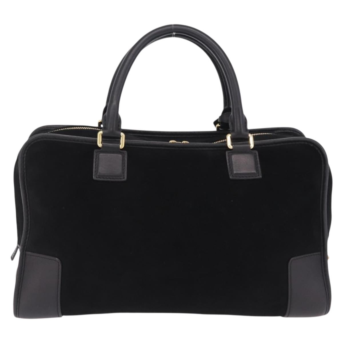 LOEWE Amazona 36 Hand Bag Suede Black Gold Tone Auth 211068V