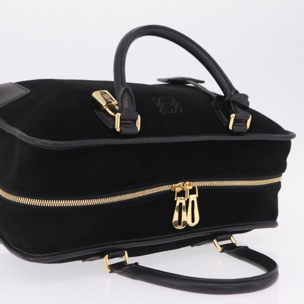 LOEWE Amazona 36 Hand Bag Suede Black Gold Tone Auth 211068V