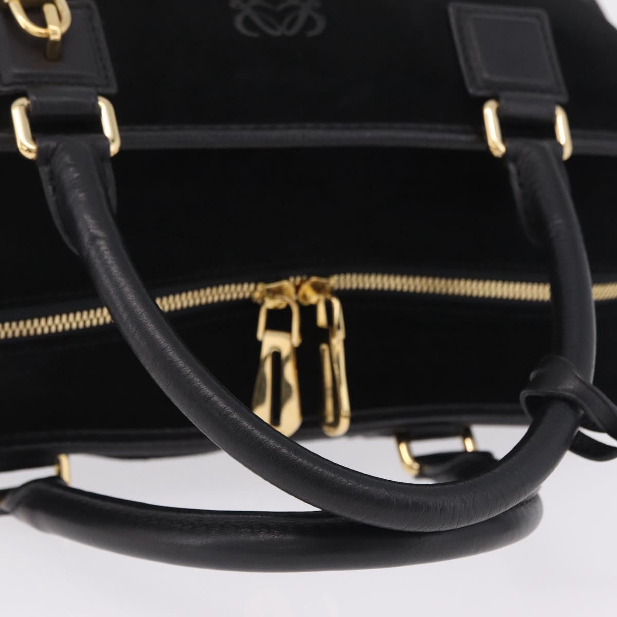 LOEWE Amazona 36 Hand Bag Suede Black Gold Tone Auth 211068V