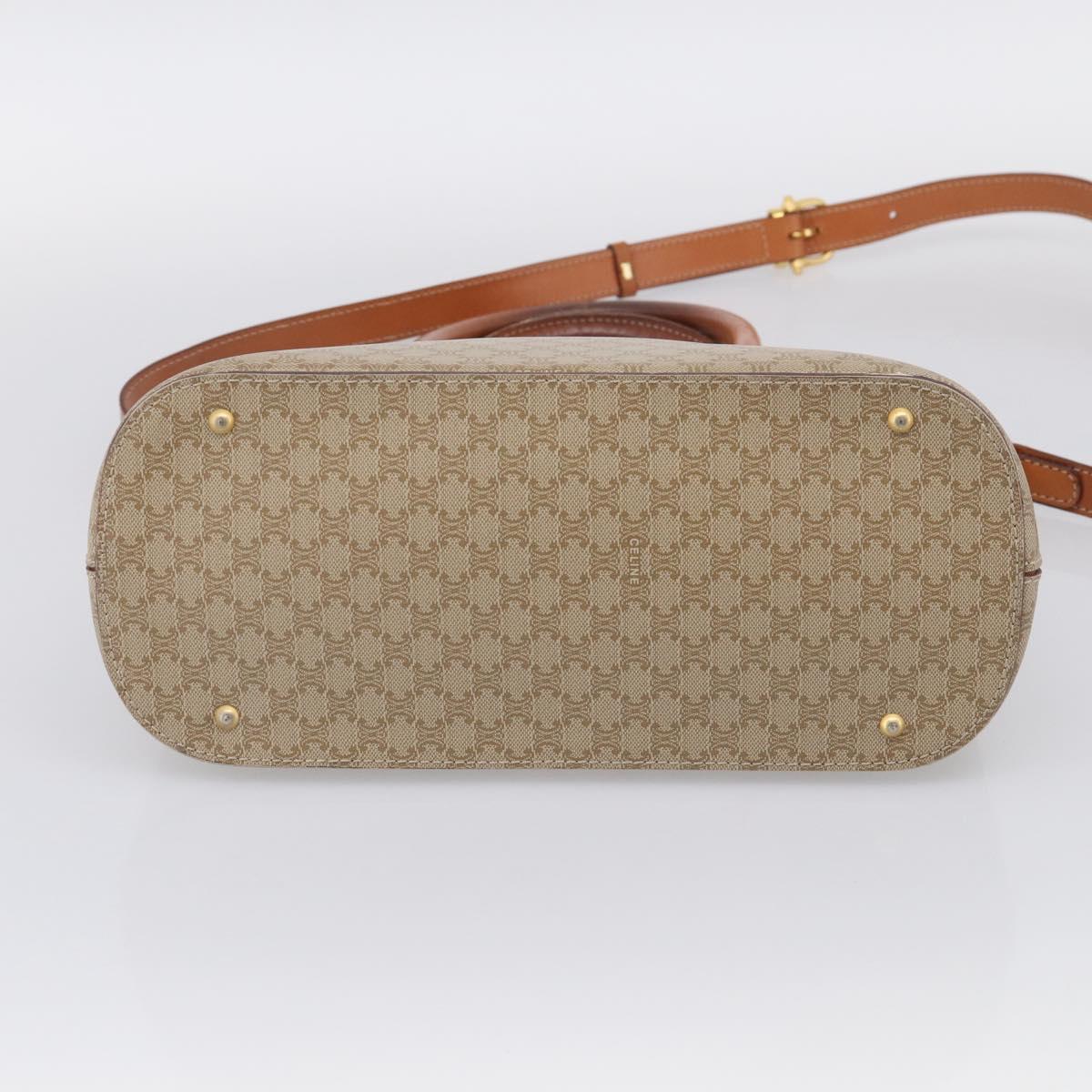 CELINE Macadam Hand Bag PVC 2way Beige Gold Tone Auth 211069A
