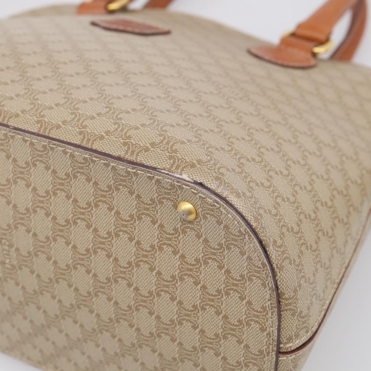 CELINE Macadam Hand Bag PVC 2way Beige Gold Tone Auth 211069A