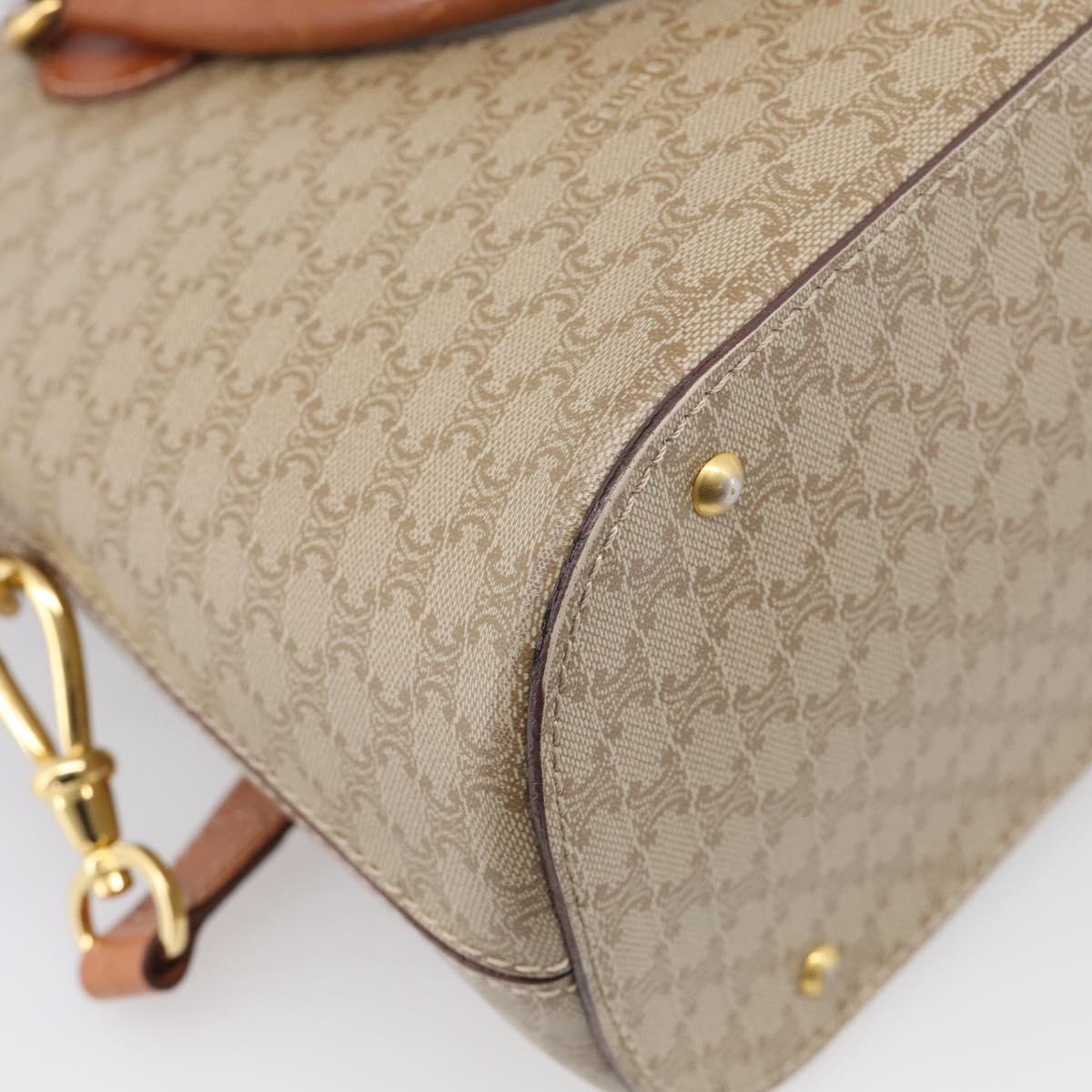 CELINE Macadam Hand Bag PVC 2way Beige Gold Tone Auth 211069A