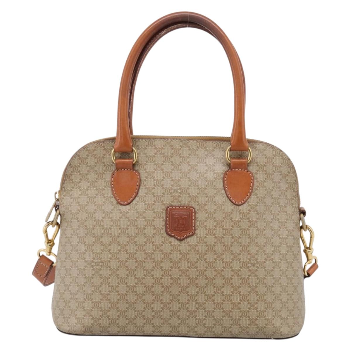 CELINE Macadam Hand Bag PVC 2way Beige Gold Tone Auth 211069A