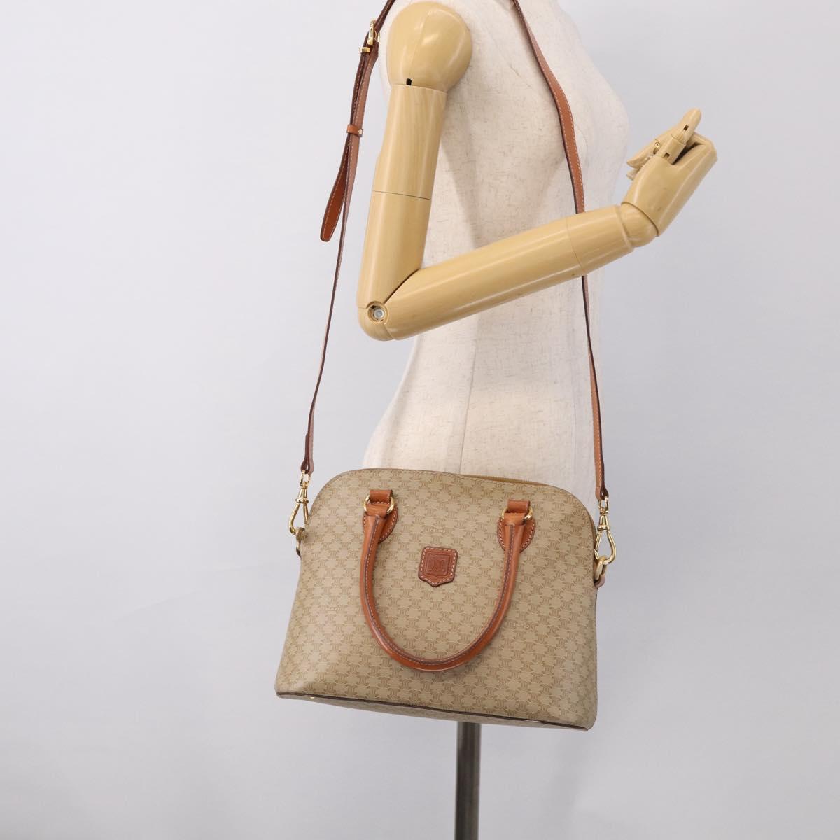 CELINE Macadam Hand Bag PVC 2way Beige Gold Tone Auth 211069A