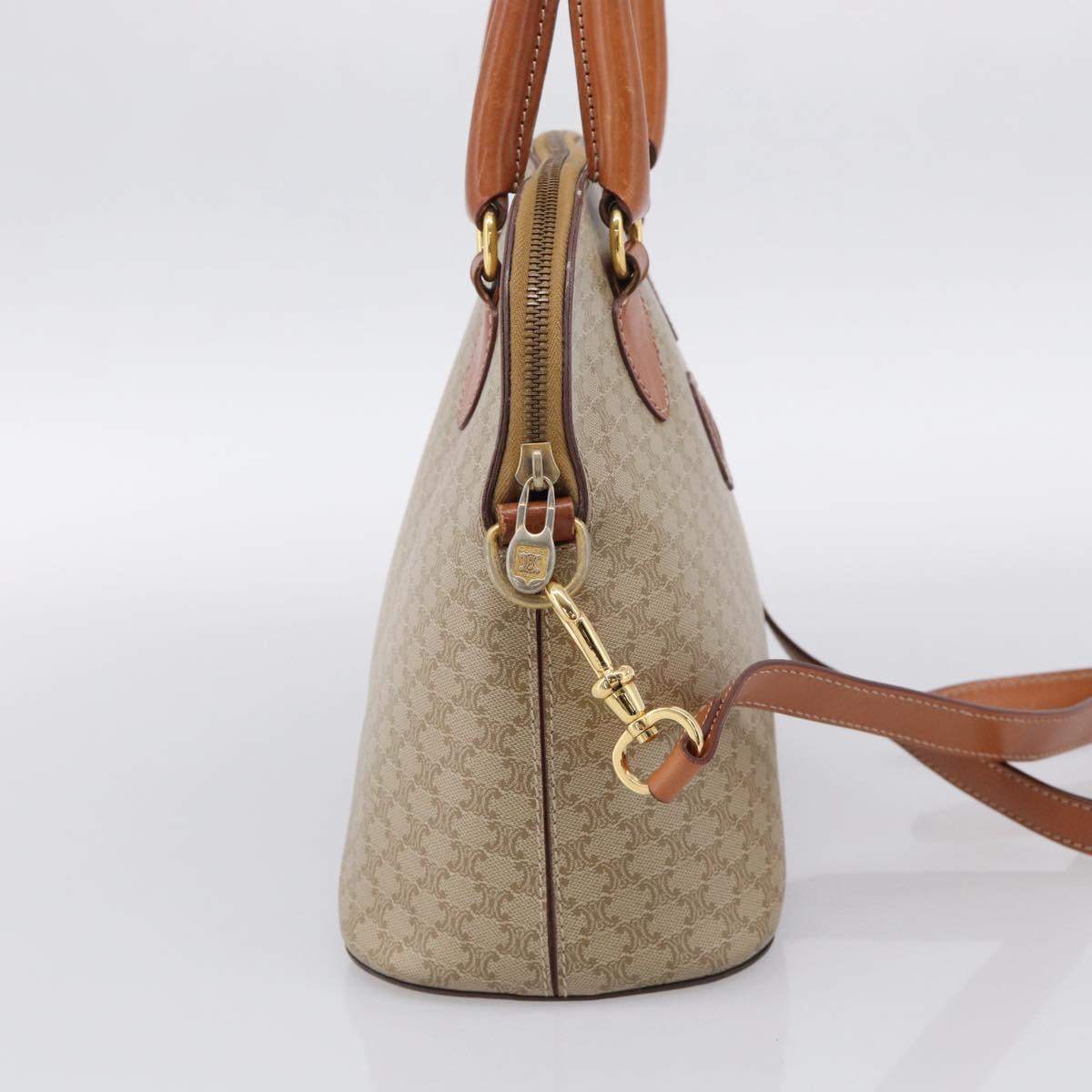 CELINE Macadam Hand Bag PVC 2way Beige Gold Tone Auth 211069A