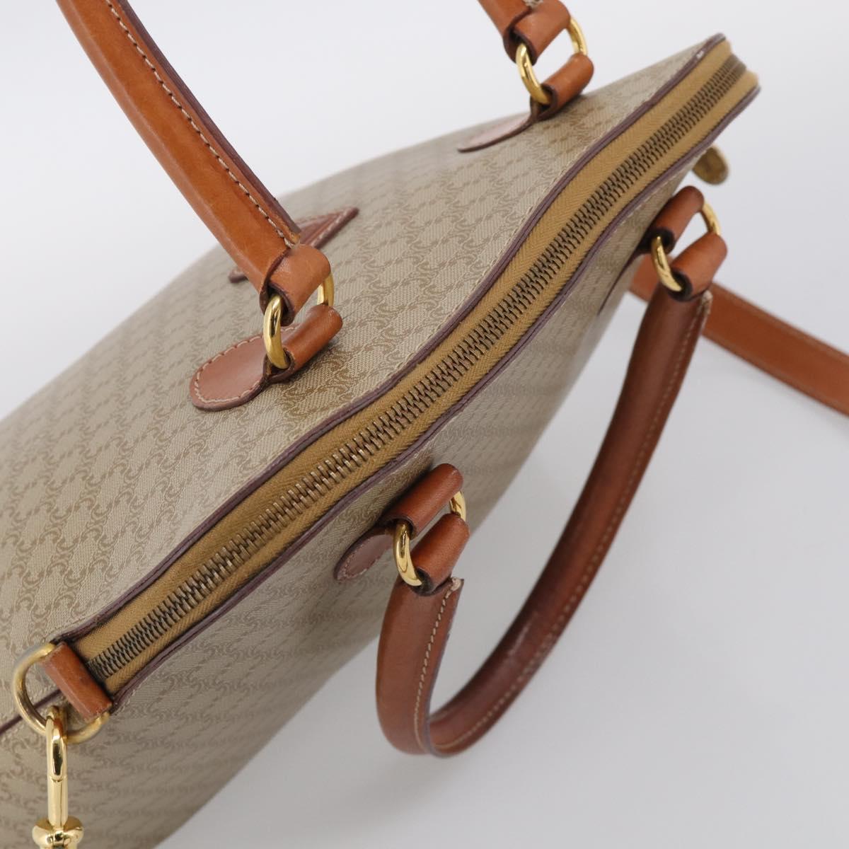 CELINE Macadam Hand Bag PVC 2way Beige Gold Tone Auth 211069A