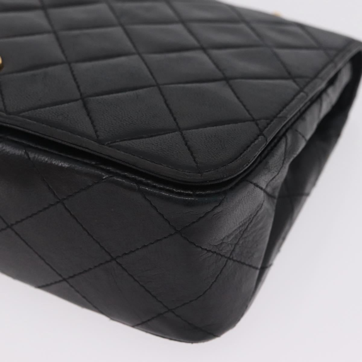 CHANEL Matelasse Chain Shoulder Bag Lamb Skin Black Gold Tone CC Auth 211072V
