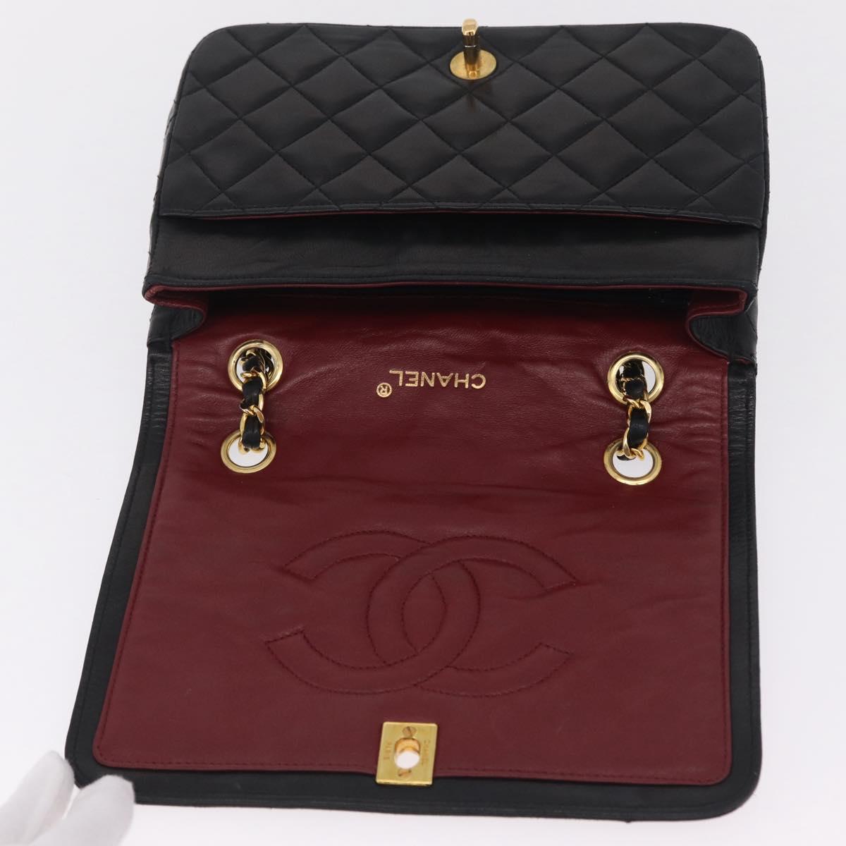 CHANEL Matelasse Chain Shoulder Bag Lamb Skin Black Gold Tone CC Auth 211072V