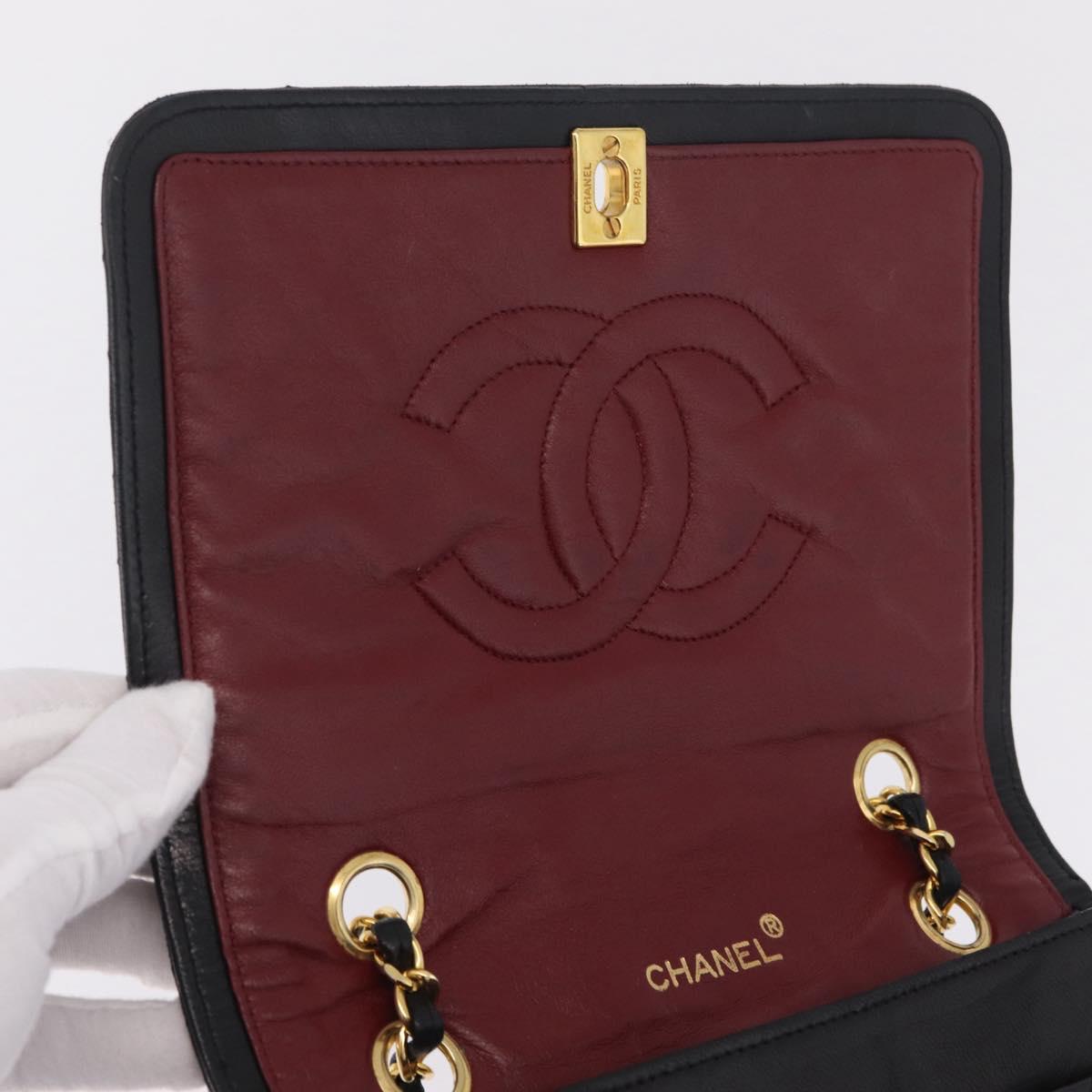 CHANEL Matelasse Chain Shoulder Bag Lamb Skin Black Gold Tone CC Auth 211072V