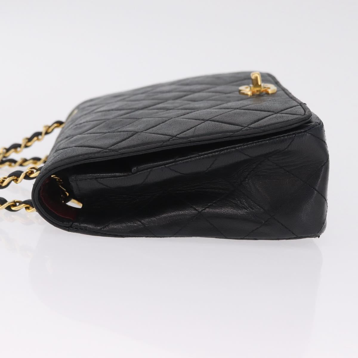 CHANEL Matelasse Chain Shoulder Bag Lamb Skin Black Gold Tone CC Auth 211072V