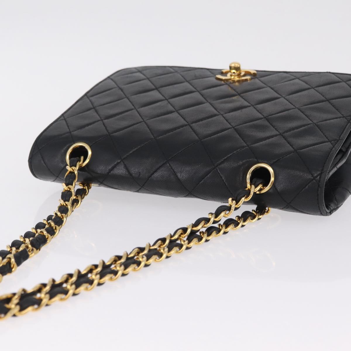 CHANEL Matelasse Chain Shoulder Bag Lamb Skin Black Gold Tone CC Auth 211072V